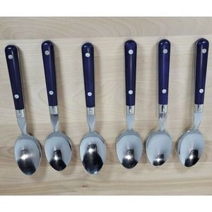 lot of 6 WF Washington Forge MARDI GRAS NAVY BLUE Stainless KOREA SPOONS